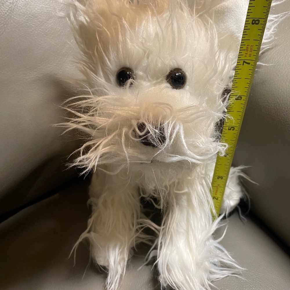 White Terrier Puppy Plush, 8” Stuffed Animal, Pink Heart on Paw, Realistic